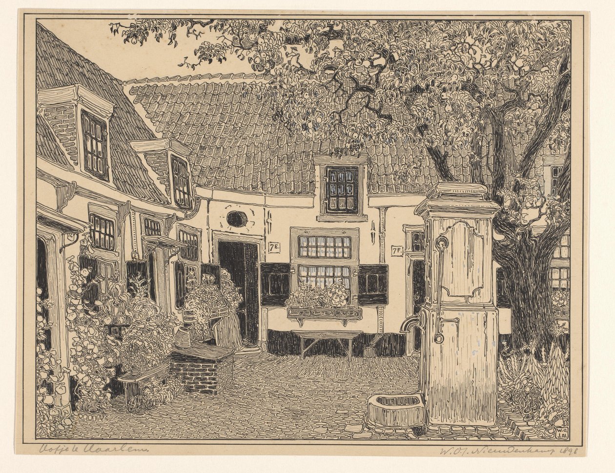 Hofje van Loo in Haarlem door Wijnand Otto Jan Nieuwenkamp (signed by artist)