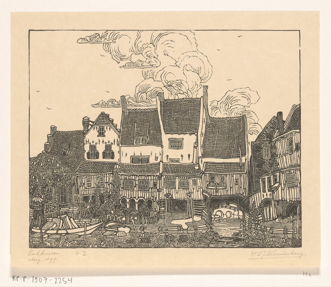 Huizen aan de haven van Enkhuizen door Wijnand Otto Jan Nieuwenkamp (signed by artist)