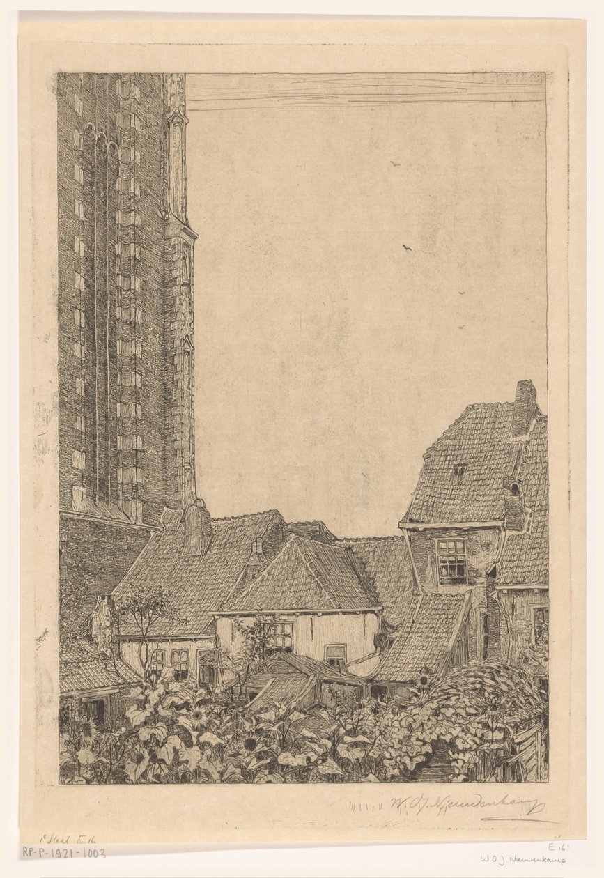 Huizen bij de Onze-Lieve-Vrouwetoren in Amersfoort door Wijnand Otto Jan Nieuwenkamp (signed by artist)