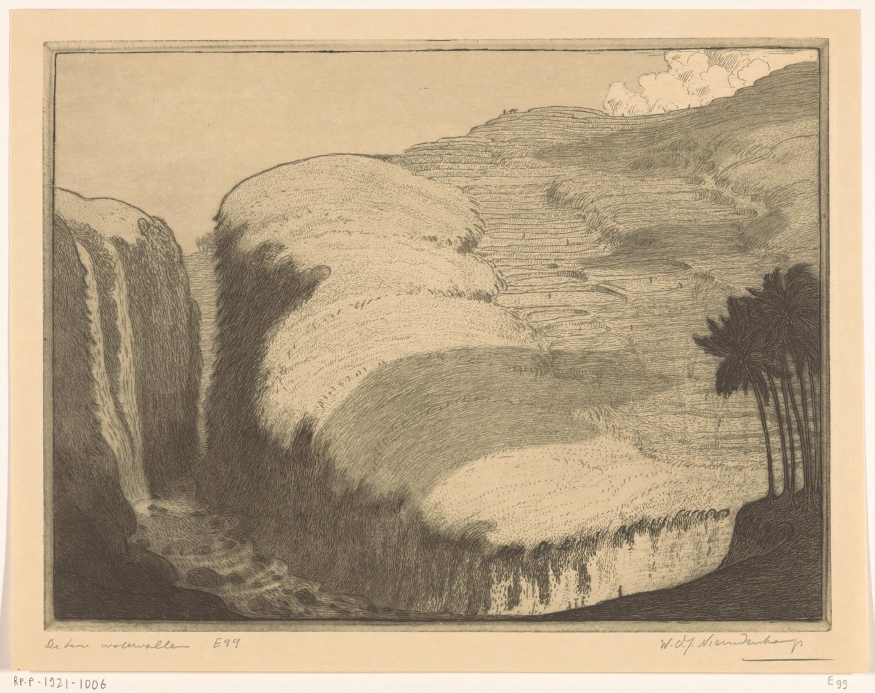 Twee watervallen in Gianyar op Bali door Wijnand Otto Jan Nieuwenkamp (signed by artist)