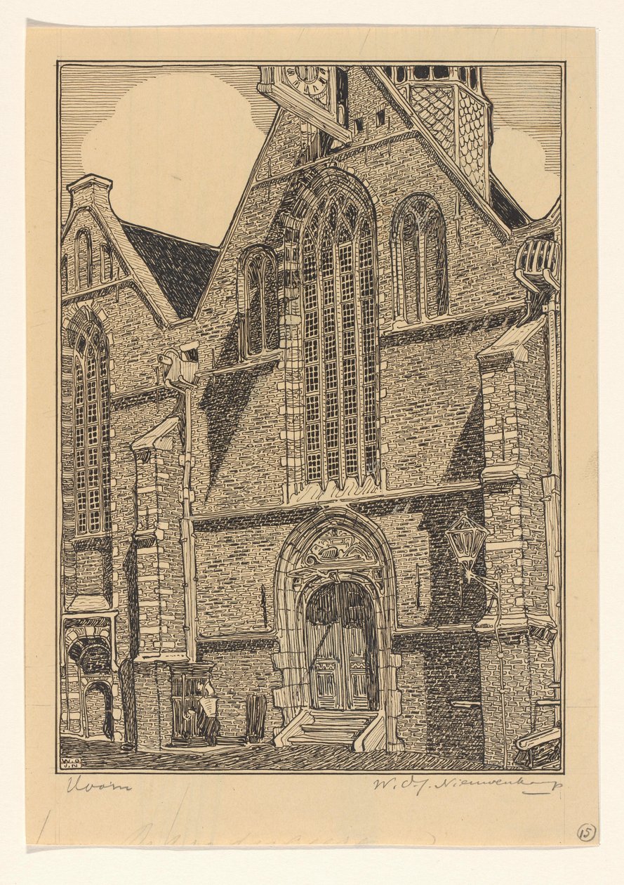 Westelijke gevel van de Noorderkerk te Hoorn door Wijnand Otto Jan Nieuwenkamp (signed by artist)