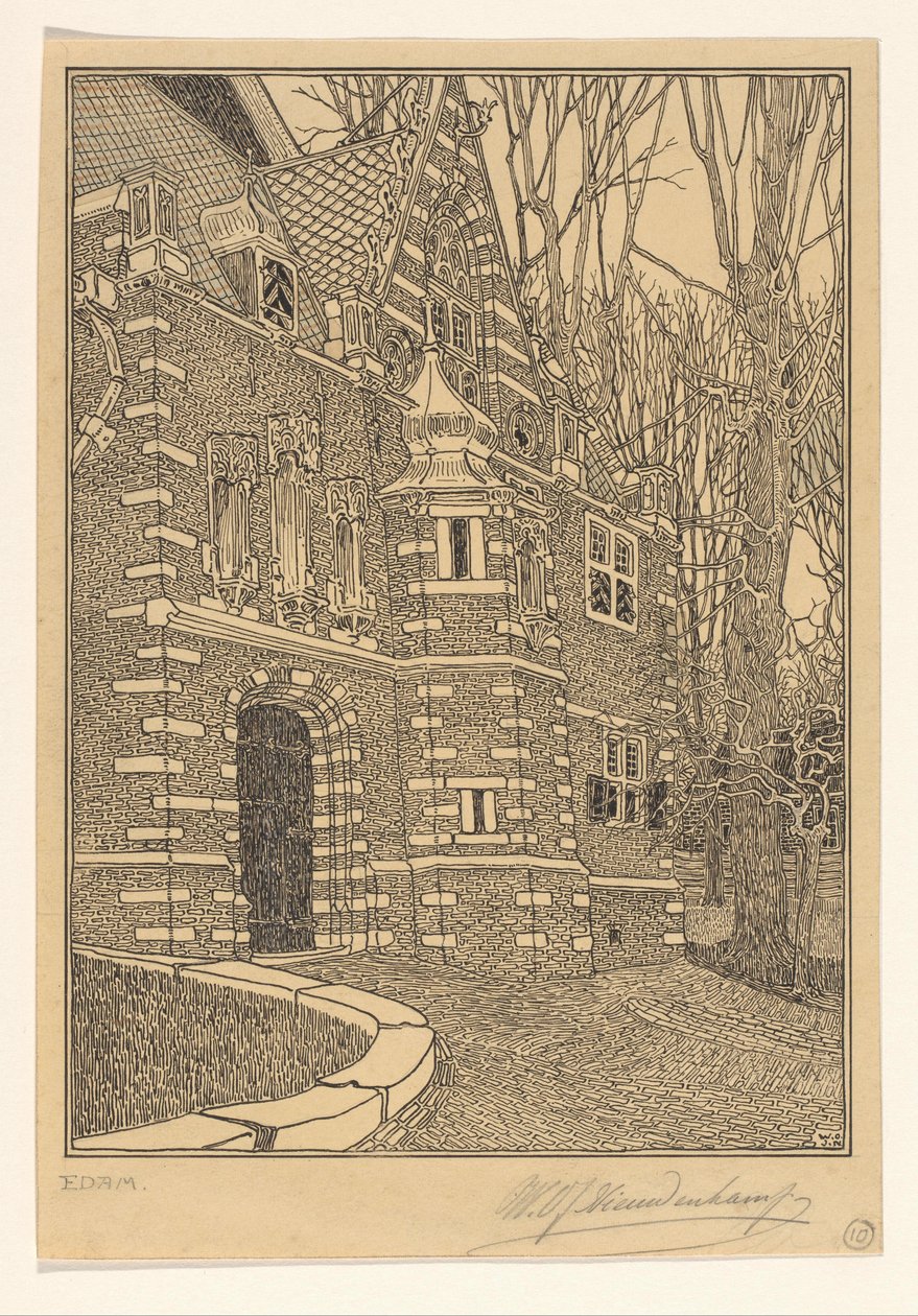 Zuiderportaal van de Grote of Sint-Nicolaaskerk te Edam door Wijnand Otto Jan Nieuwenkamp (signed by artist)