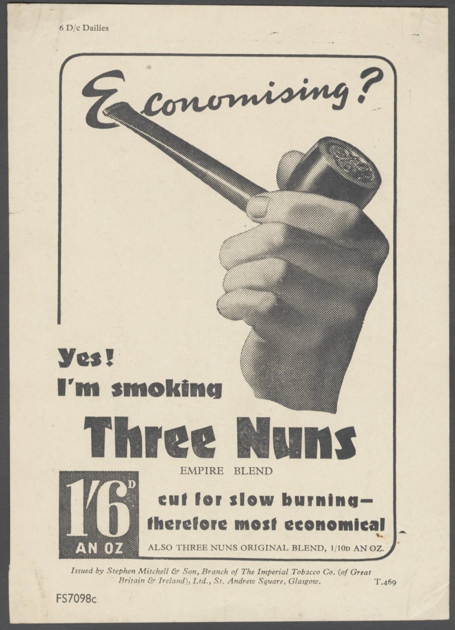 Three Nuns Pipe Tobacco, ca. 1930s door Wilfred Fryer