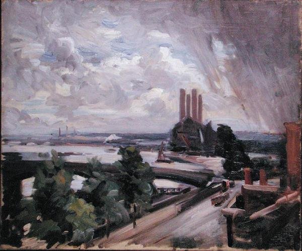 Battersea Bridge vanaf Cheyne Walk, Chelsea door Wilfred Gabriel de Glehn