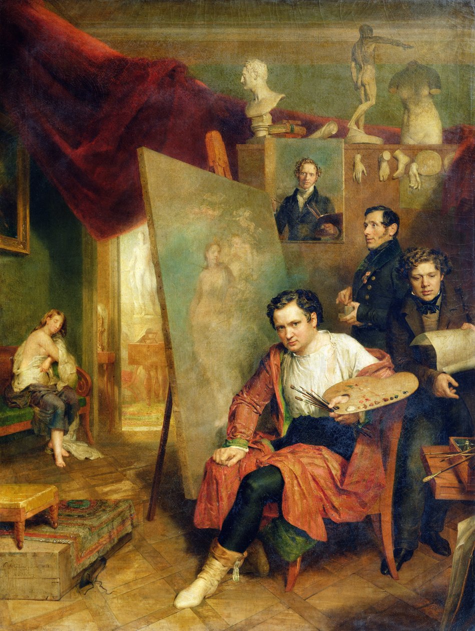 In het atelier van de schilder, 1832 door Wilhelm August Golicke