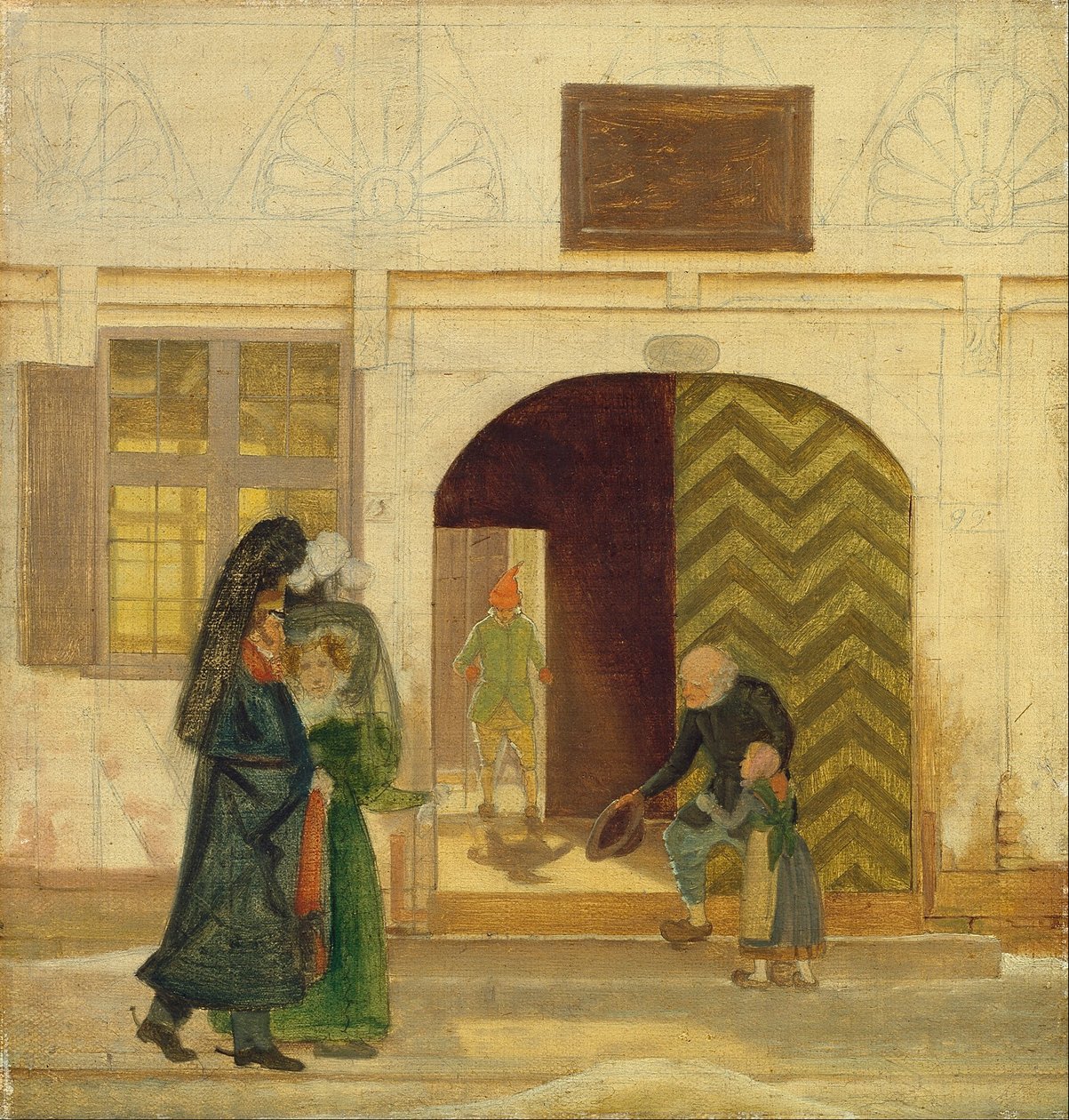 Buiten het Armenhuis van Odense door Wilhelm Bendz