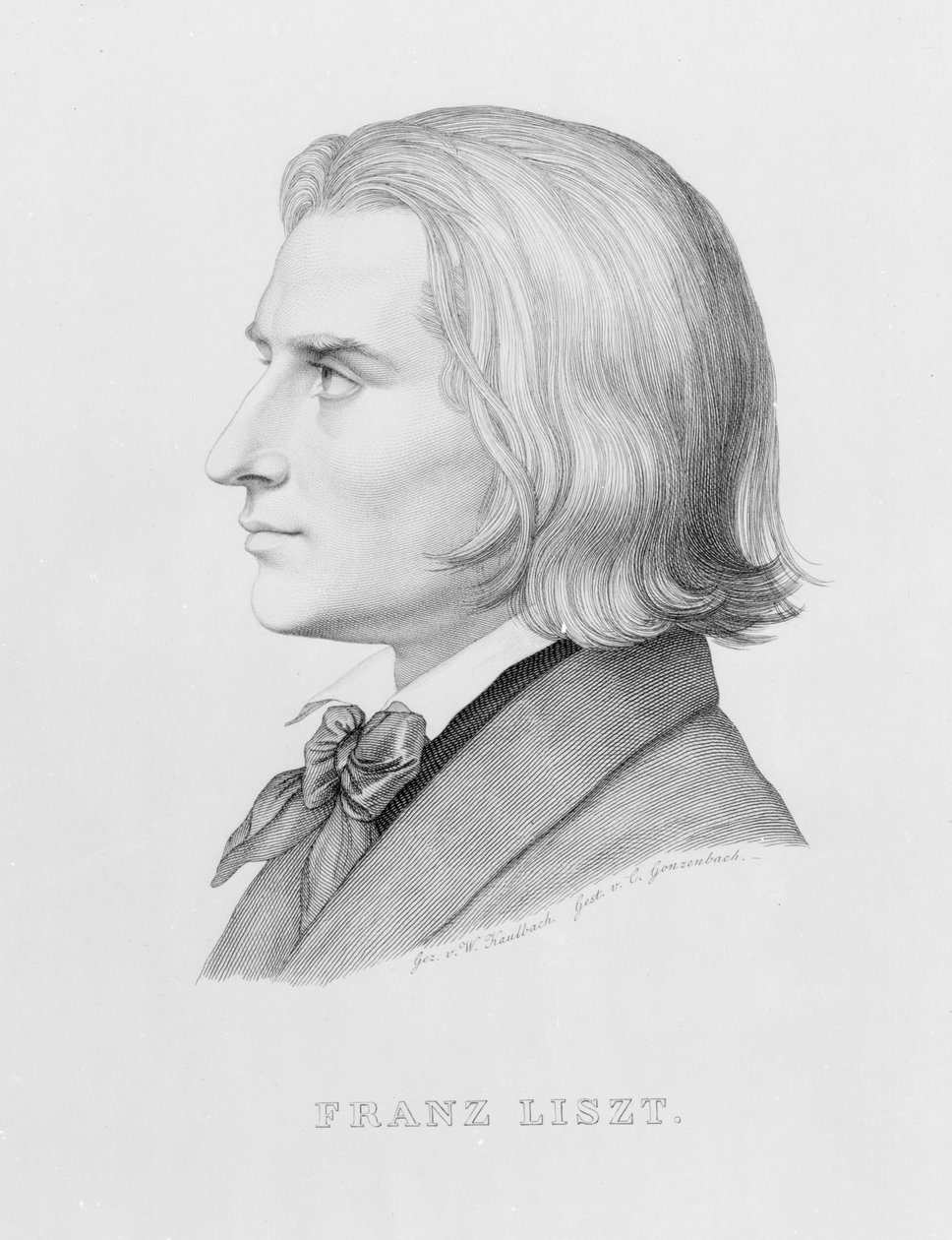 Franz Liszt, gegraveerd door Gonzenbach door Wilhelm von Kaulbach