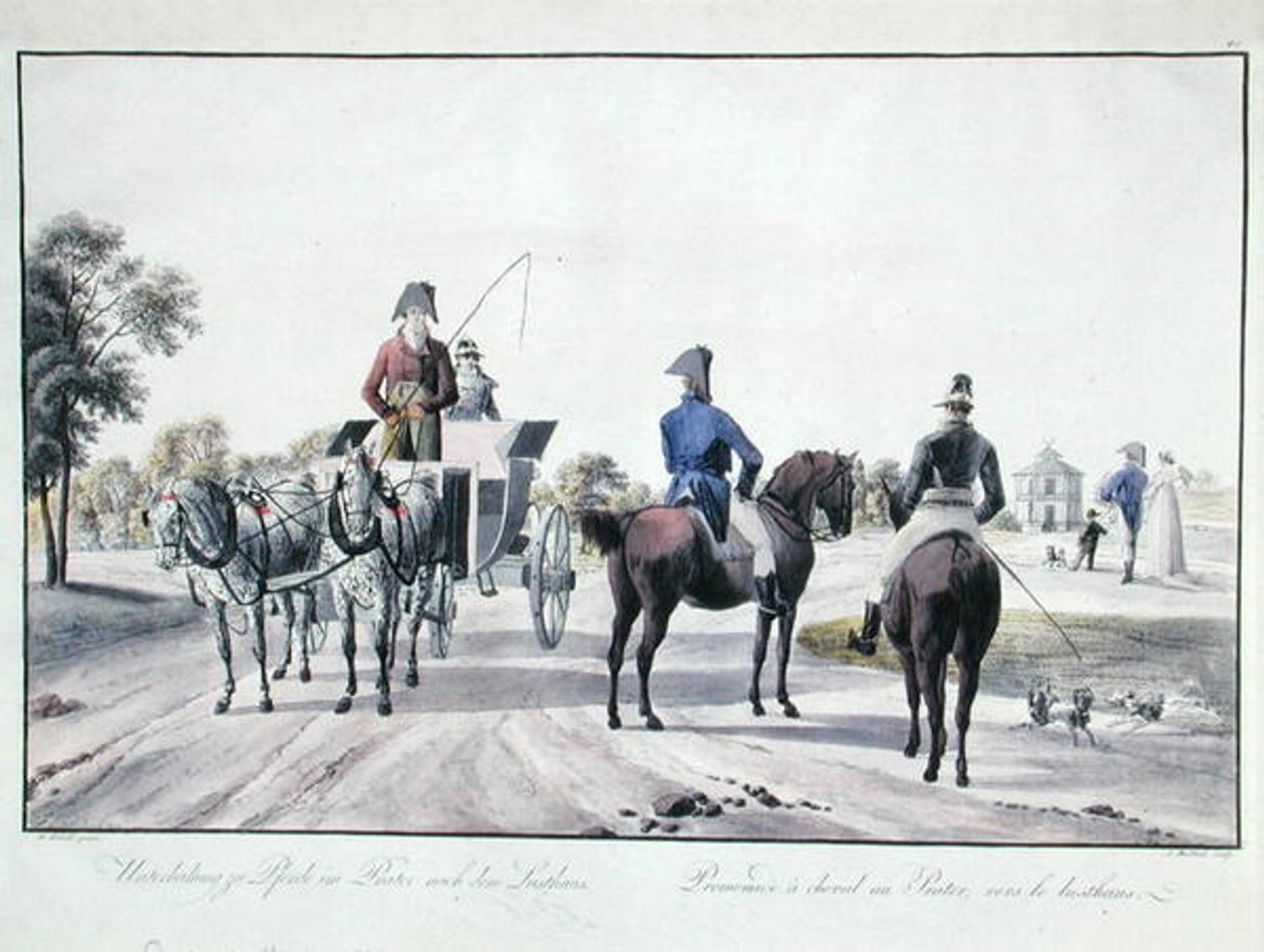Rijden in Prater Park, Wenen, gegraveerd door Adam von Bartsch (1757-1821) 1804 door Wilhelm Alexander (after) Kobell