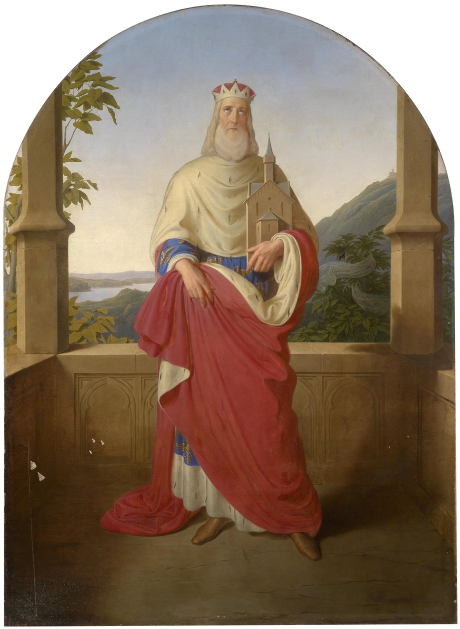 Saint Leopold voor een uitzicht op de Donau en de Leopoldsberg op de achtergrond door Wilhelm August Rieder