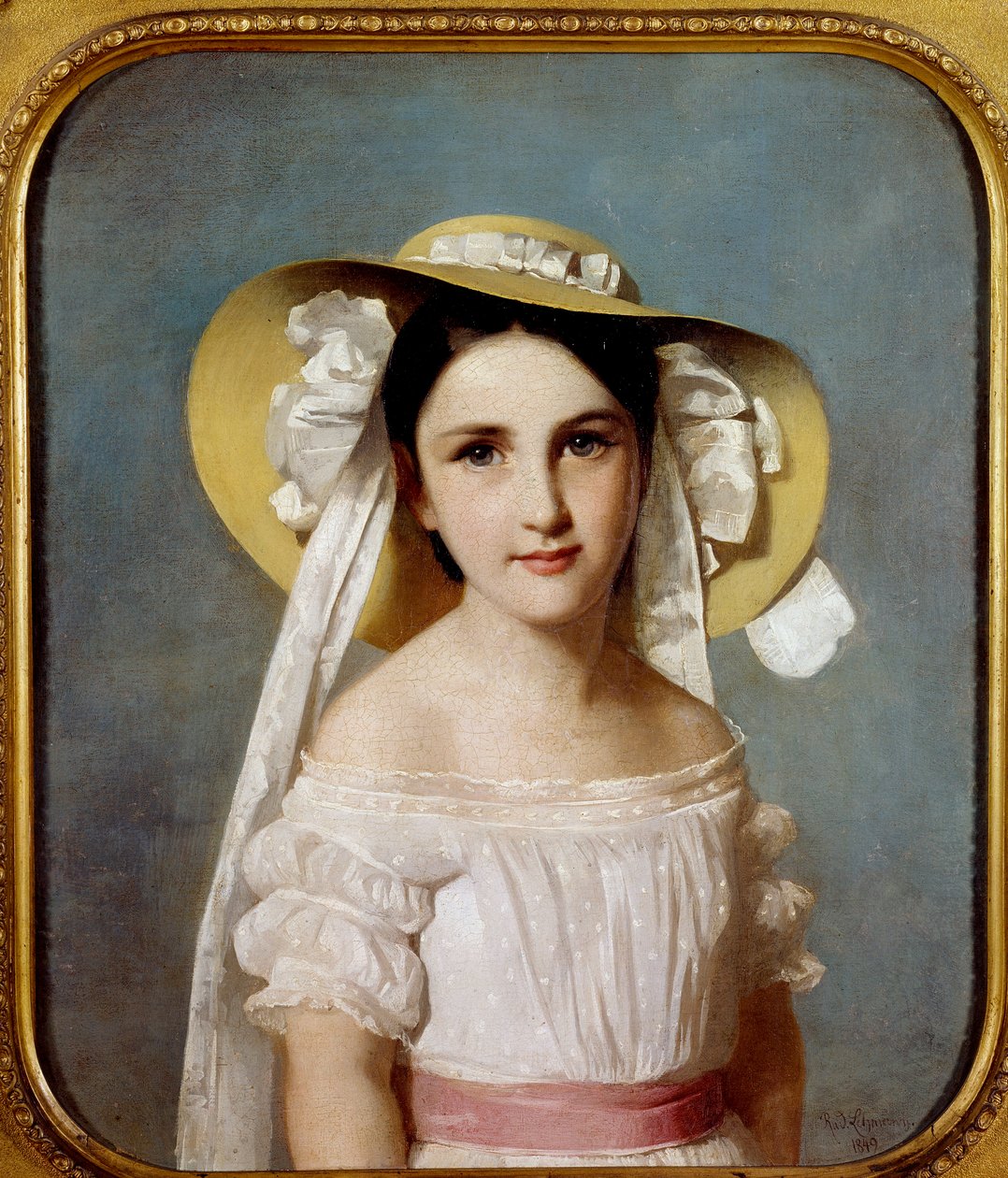 Portret van Miss Emily Leo. Portret van een jong meisje door Wilhelm Auguste Rudolf Lehmann