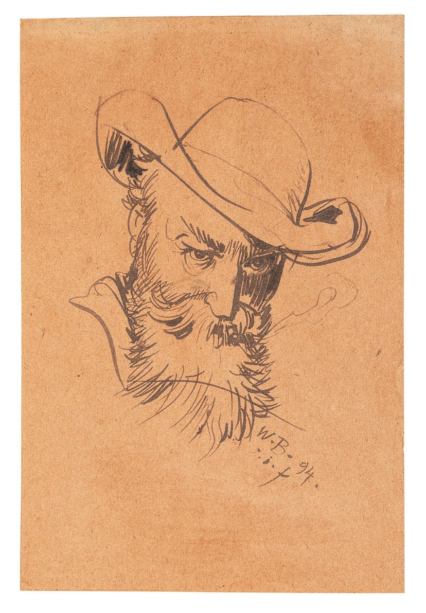 Zelfportret met hoed door Wilhelm Busch