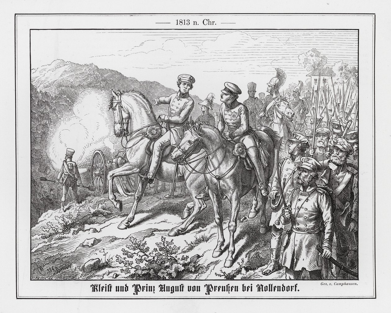 Veldmaarschalk Kleist en prins Augustus van Pruisen bij Nollendorf, Slag bij Leipzig door Wilhelm Camphausen