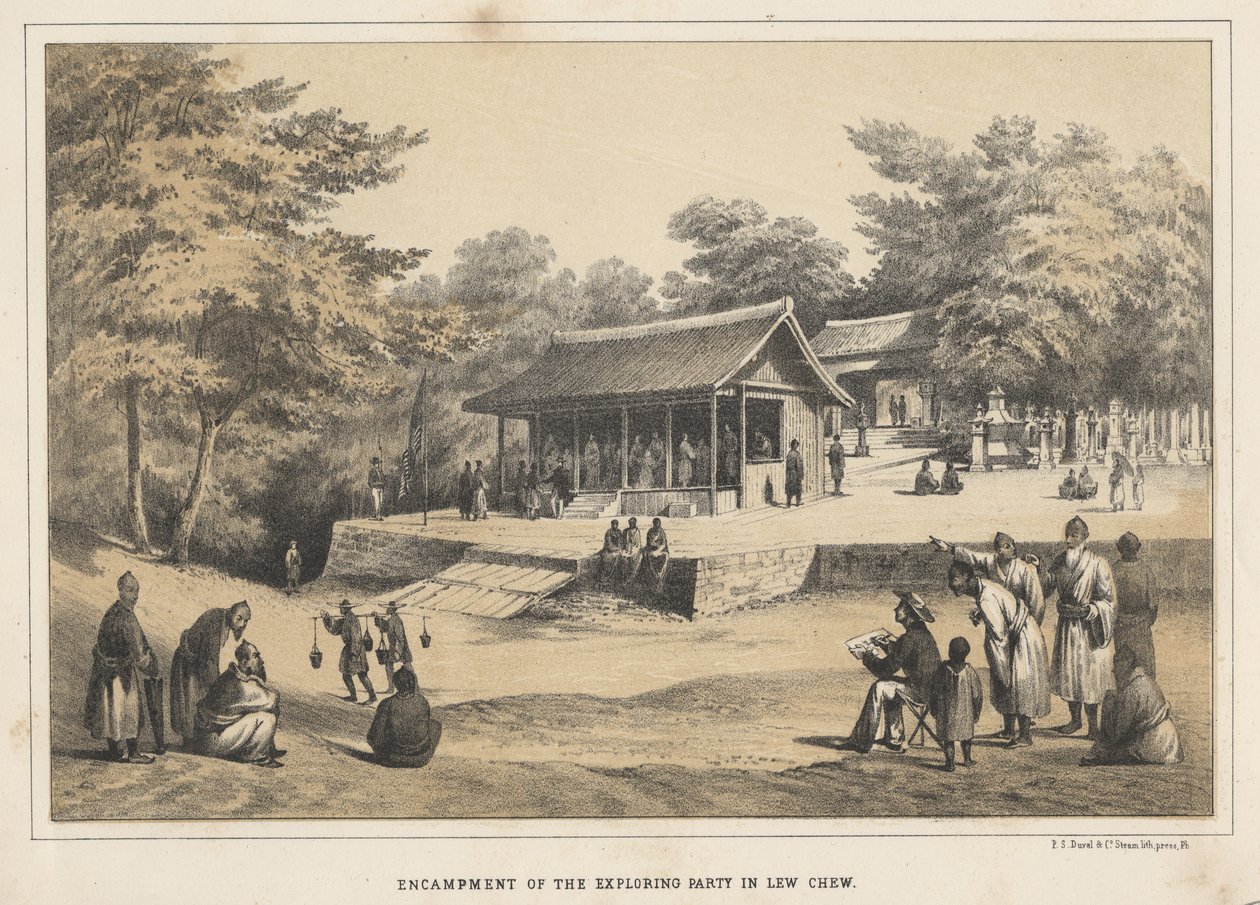 Kampement van de Verkenningsexpeditie in Lew Chew, 1855 door Wilhelm Joseph Heine