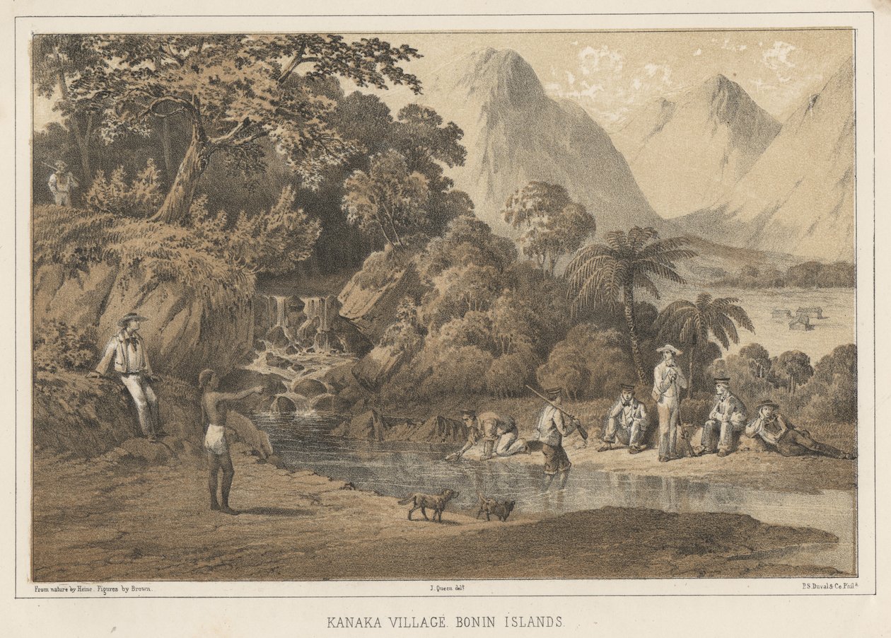 Kanaka Dorp Bonin Eilanden, 1855 door Wilhelm Joseph Heine