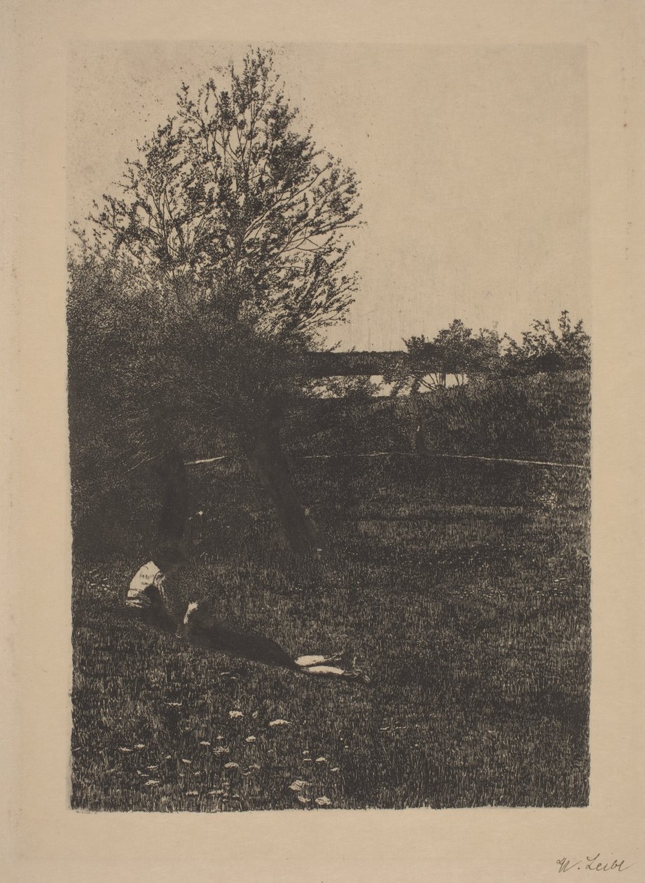 Weide met kinderen door Wilhelm Maria Hubertus Leibl