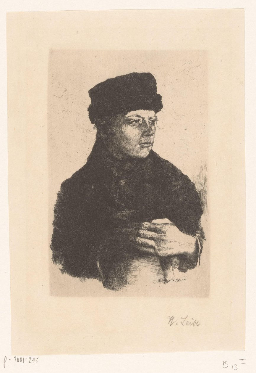 Boerenjongen met kruik door Wilhelm Maria Hubertus Leibl (signed by artist)