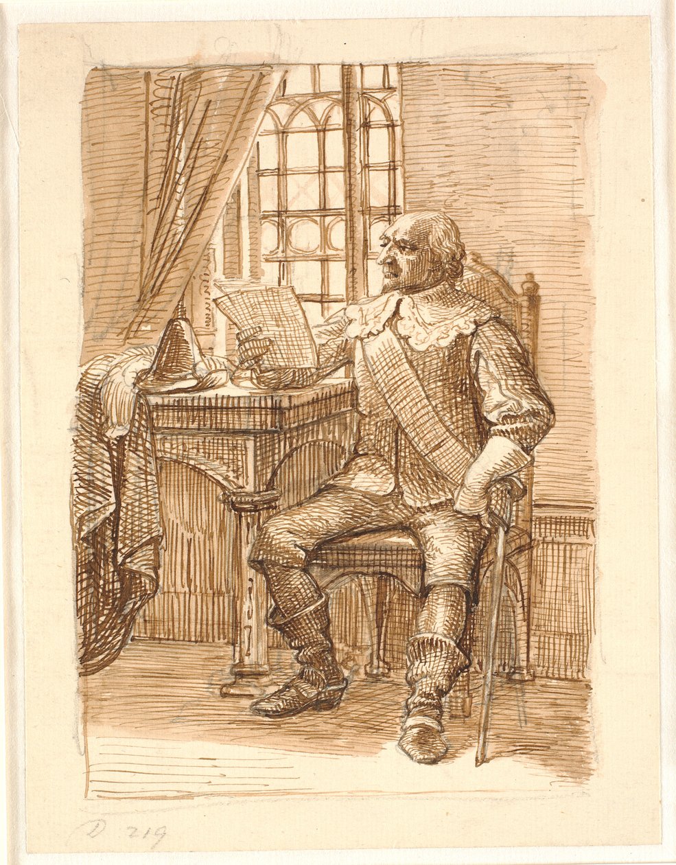 Edelman uit de tijd van Chr. 4 zit en leest een brief door Wilhelm Marstrand