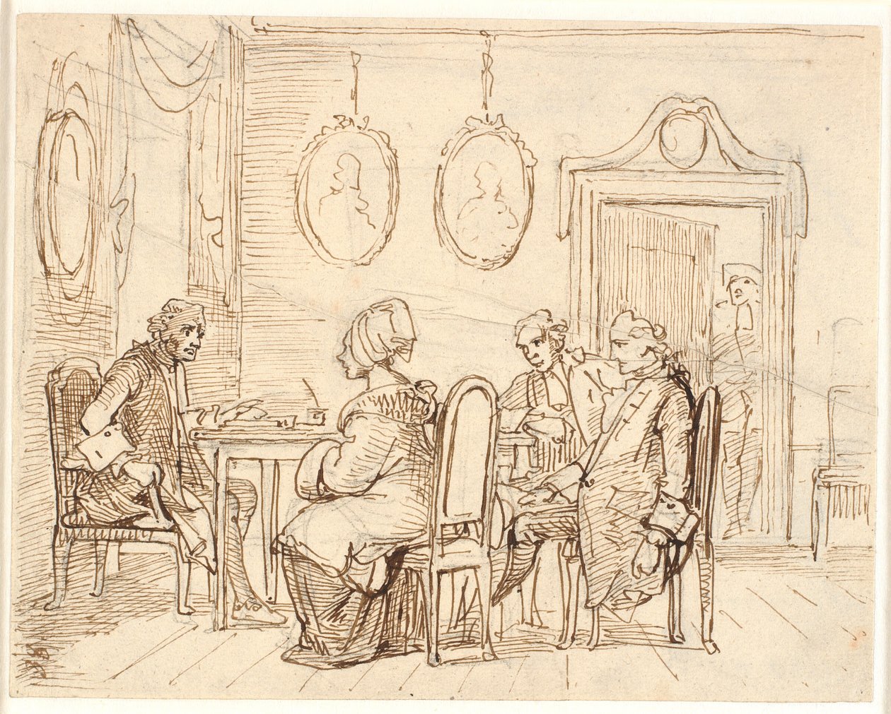 Bezoek aan een magistraat of advocaat. Holbergse scène door Wilhelm Marstrand