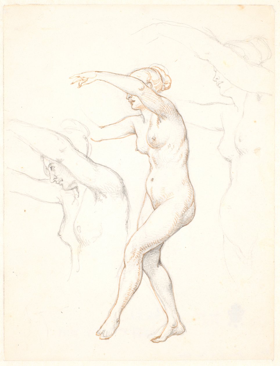 Blad met drie studies van naakte dansende vrouw door Wilhelm Marstrand