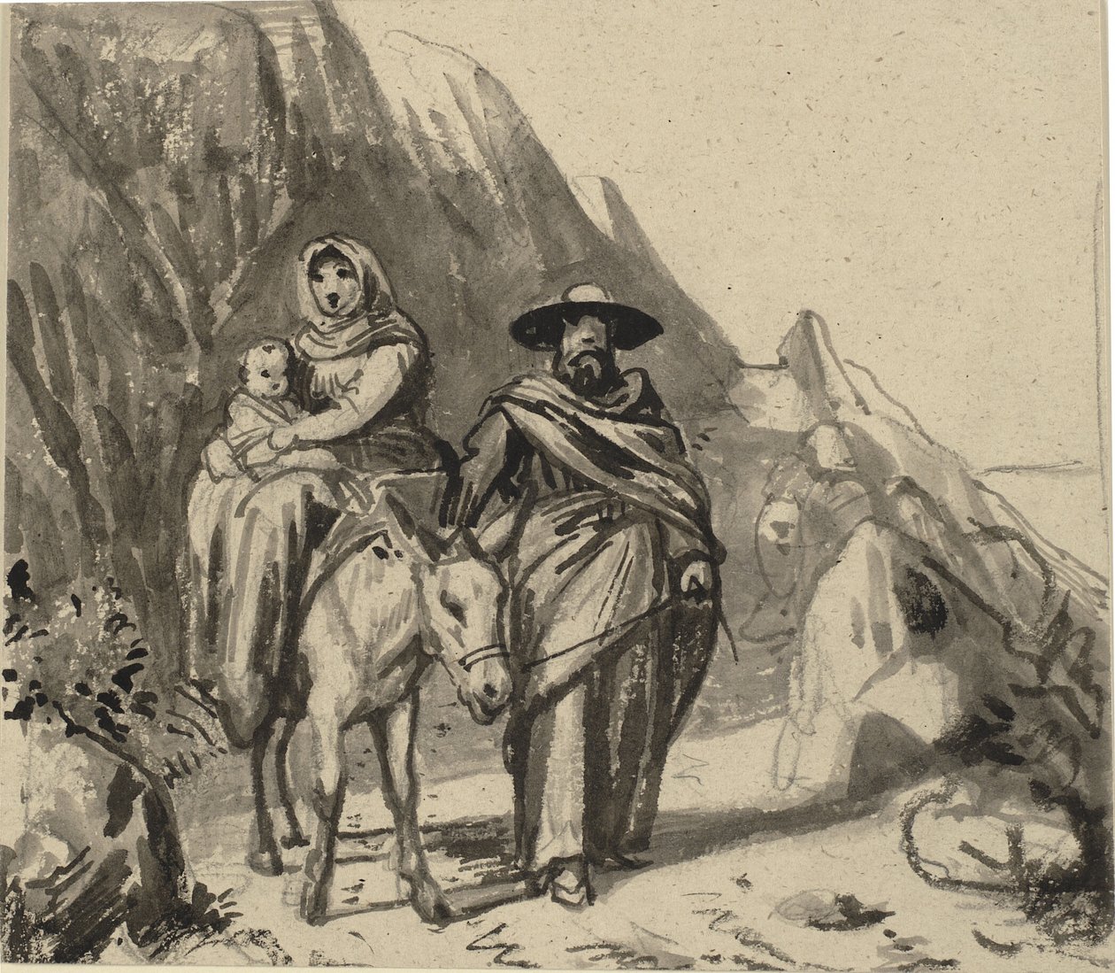 De Heilige Familie, tussen rotsen op weg naar Egypte door Wilhelm Marstrand