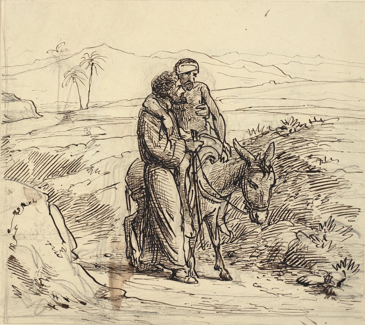 De barmhartige Samaritaan begeleidt de gewonde door Wilhelm Marstrand