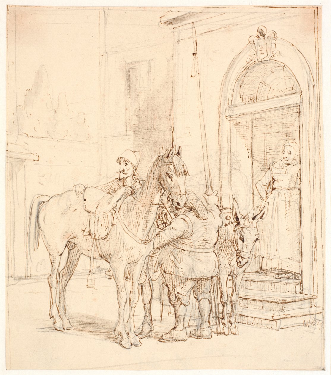 Don Quichot en Sancho Panza buiten de herberg door Wilhelm Marstrand