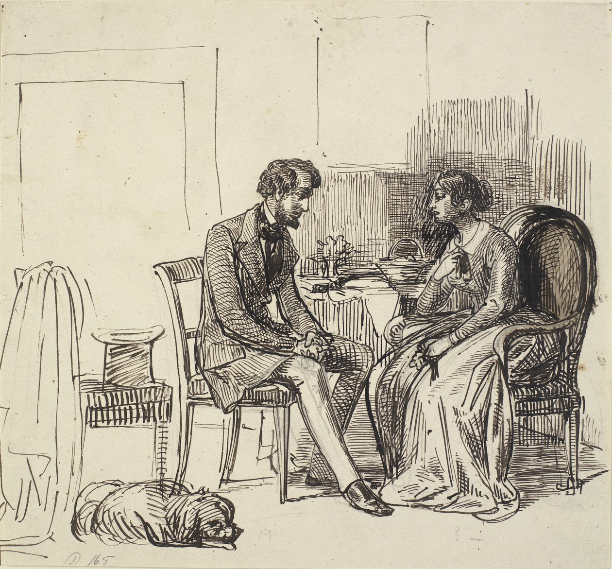 Een heer op bezoek bij een jongere dame door Wilhelm Marstrand