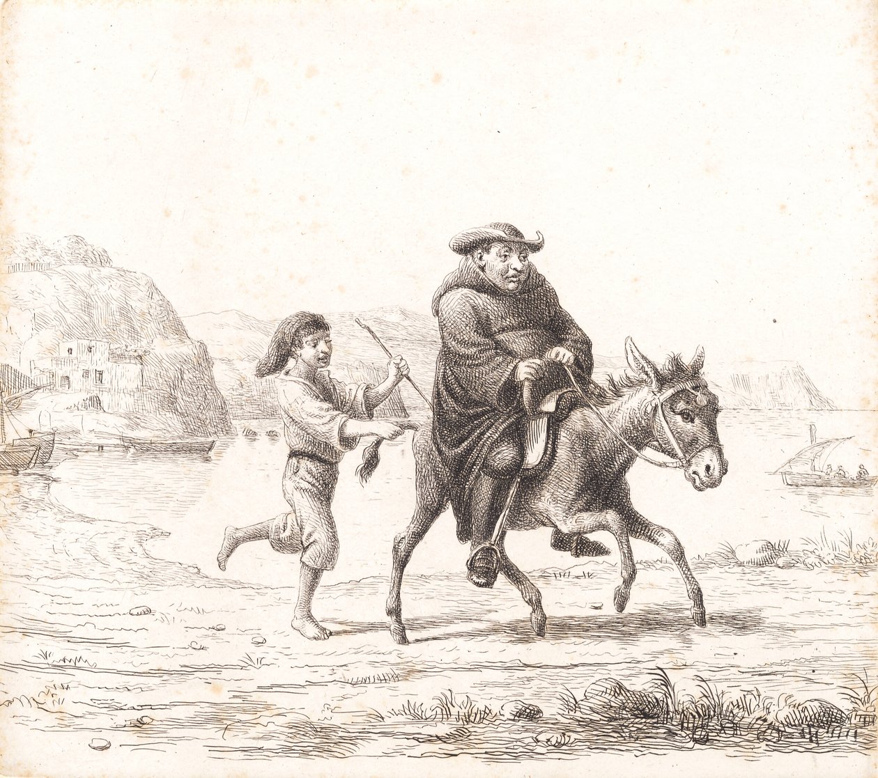 Een monnik rijdend op een ezel gevolgd door een Italiaanse jongen door Wilhelm Marstrand