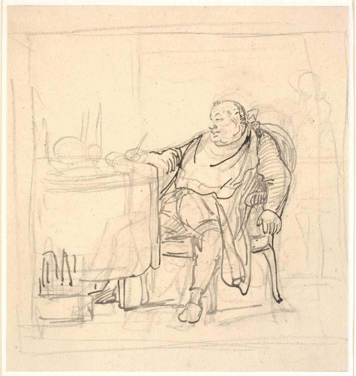 Een dikke man aan de eettafel door Wilhelm Marstrand