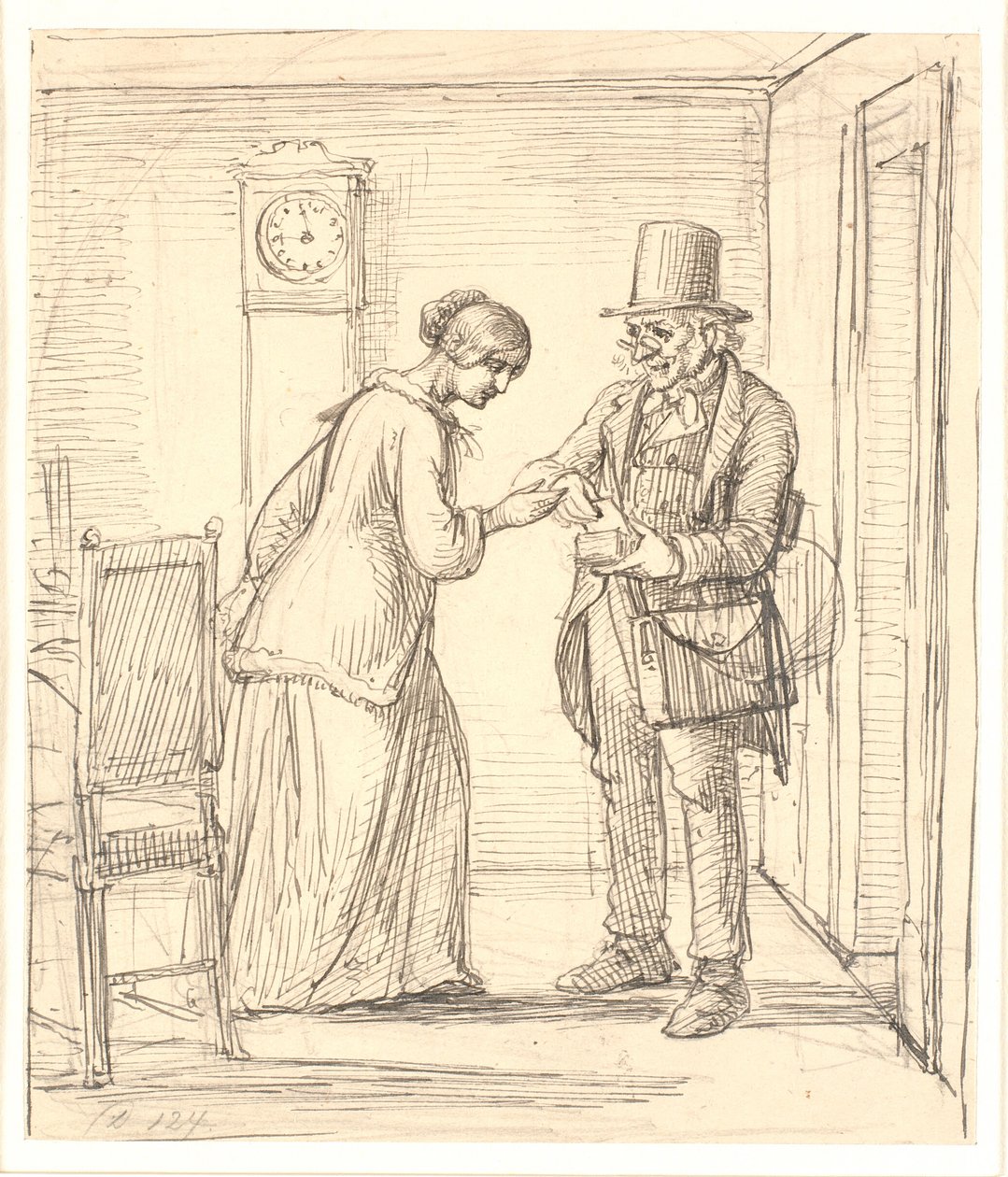 Een jonge dame ontvangt een brief van de postbode door Wilhelm Marstrand