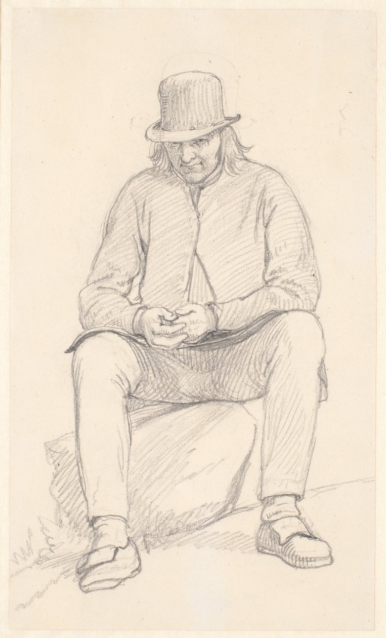 Oude Zweedse boer, zittend op een steen door Wilhelm Marstrand