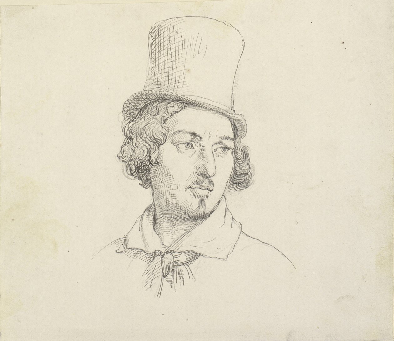 Hoofd van een man met hoge hoed door Wilhelm Marstrand