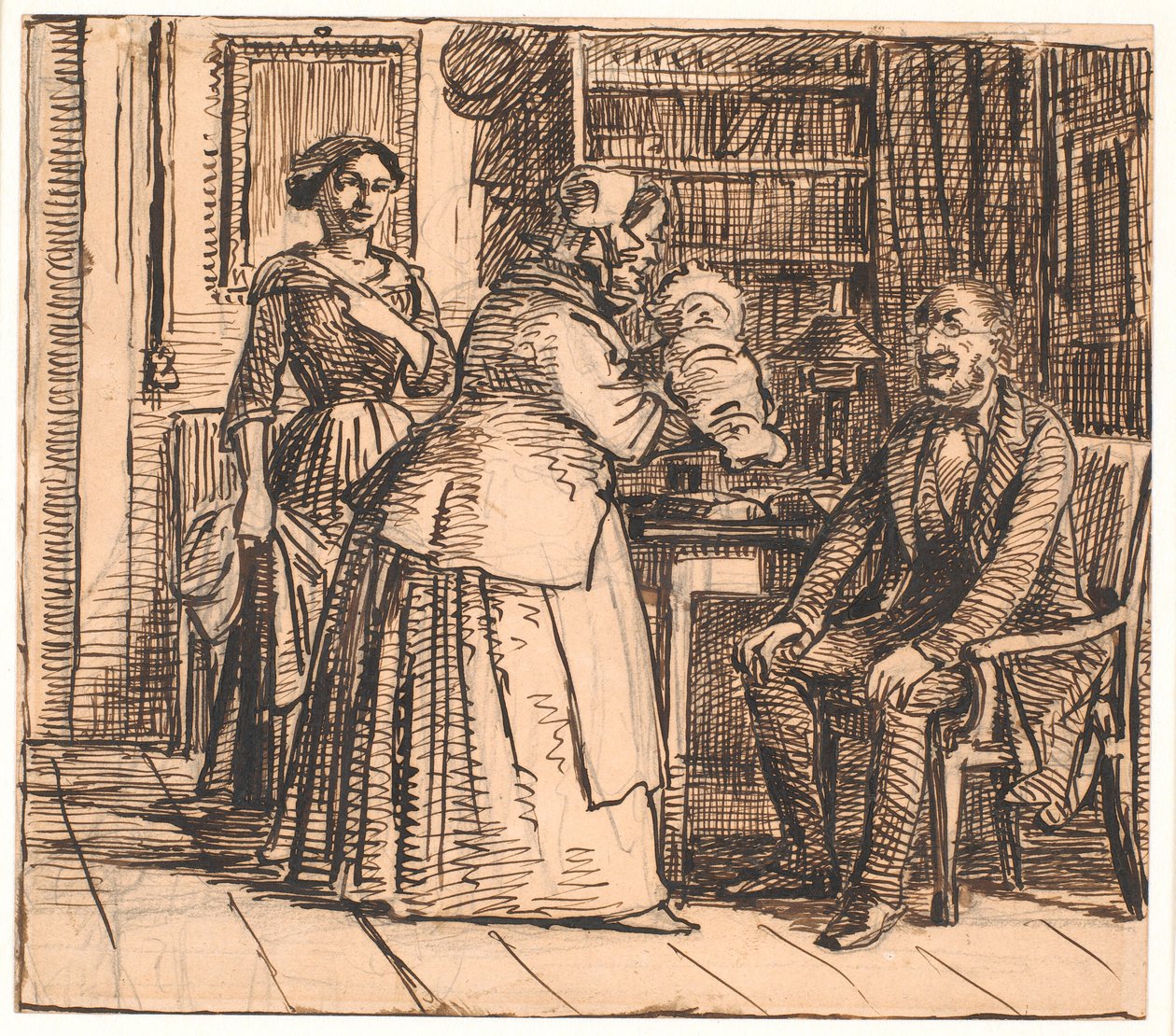De vroedvrouw presenteert de erfgenaam door Wilhelm Marstrand