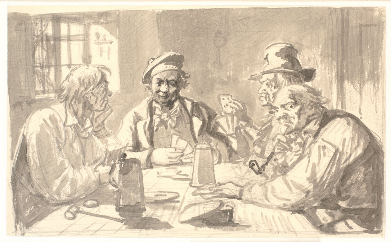 Kaartspel in een herbergkelder door Wilhelm Marstrand
