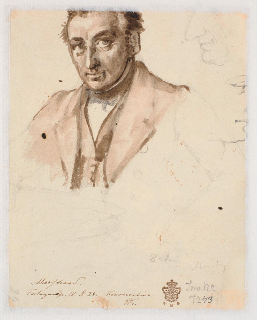 Mannenportret en twee profielen door Wilhelm Marstrand