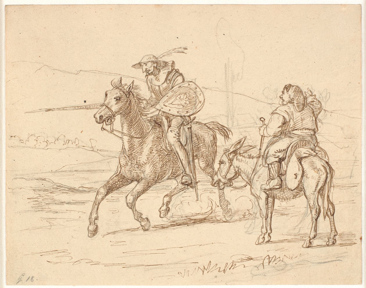 Terwijl Sancho toekijkt, gaat Don Quichot in de aanval door Wilhelm Marstrand