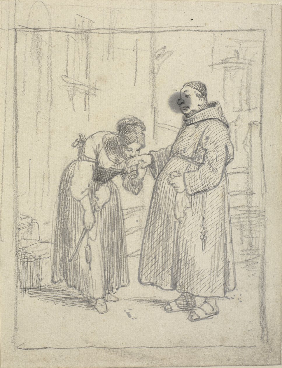 Meisje kust de hand van een monnik door Wilhelm Marstrand