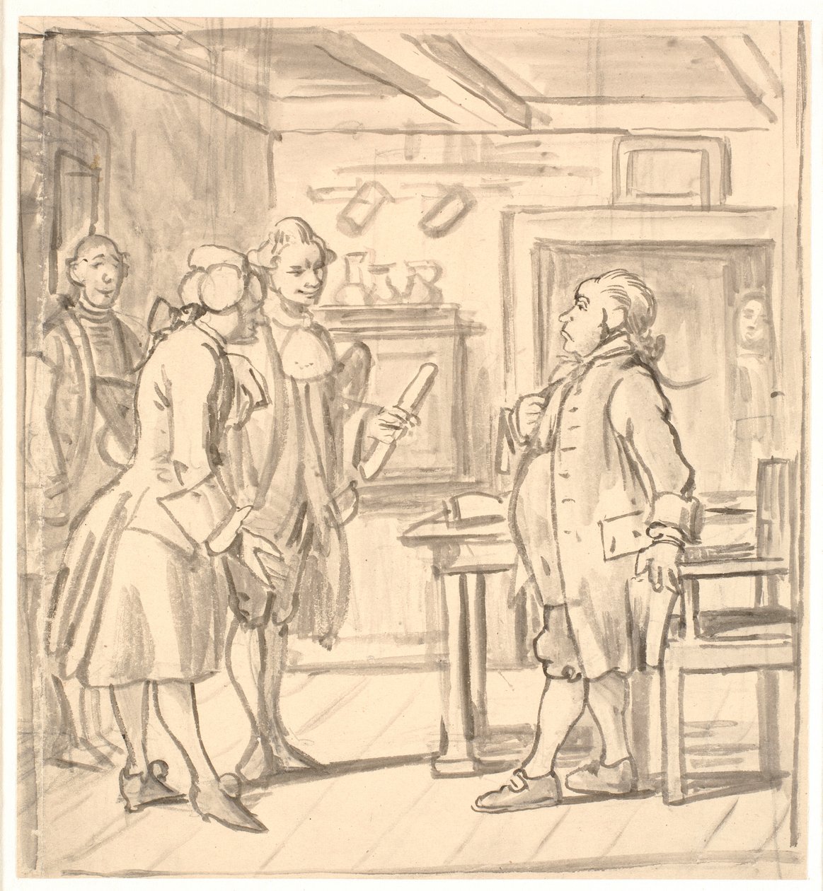Bezoek van de raadsheren om geluk te wensen. (De politieke kandestøber) door Wilhelm Marstrand
