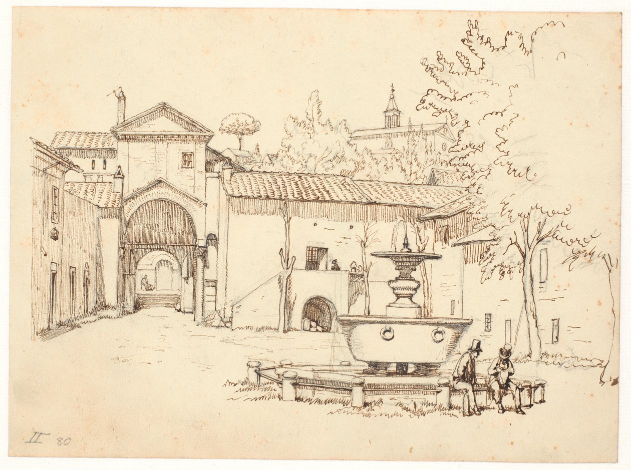 Romeinse tuin met fontein door Wilhelm Marstrand