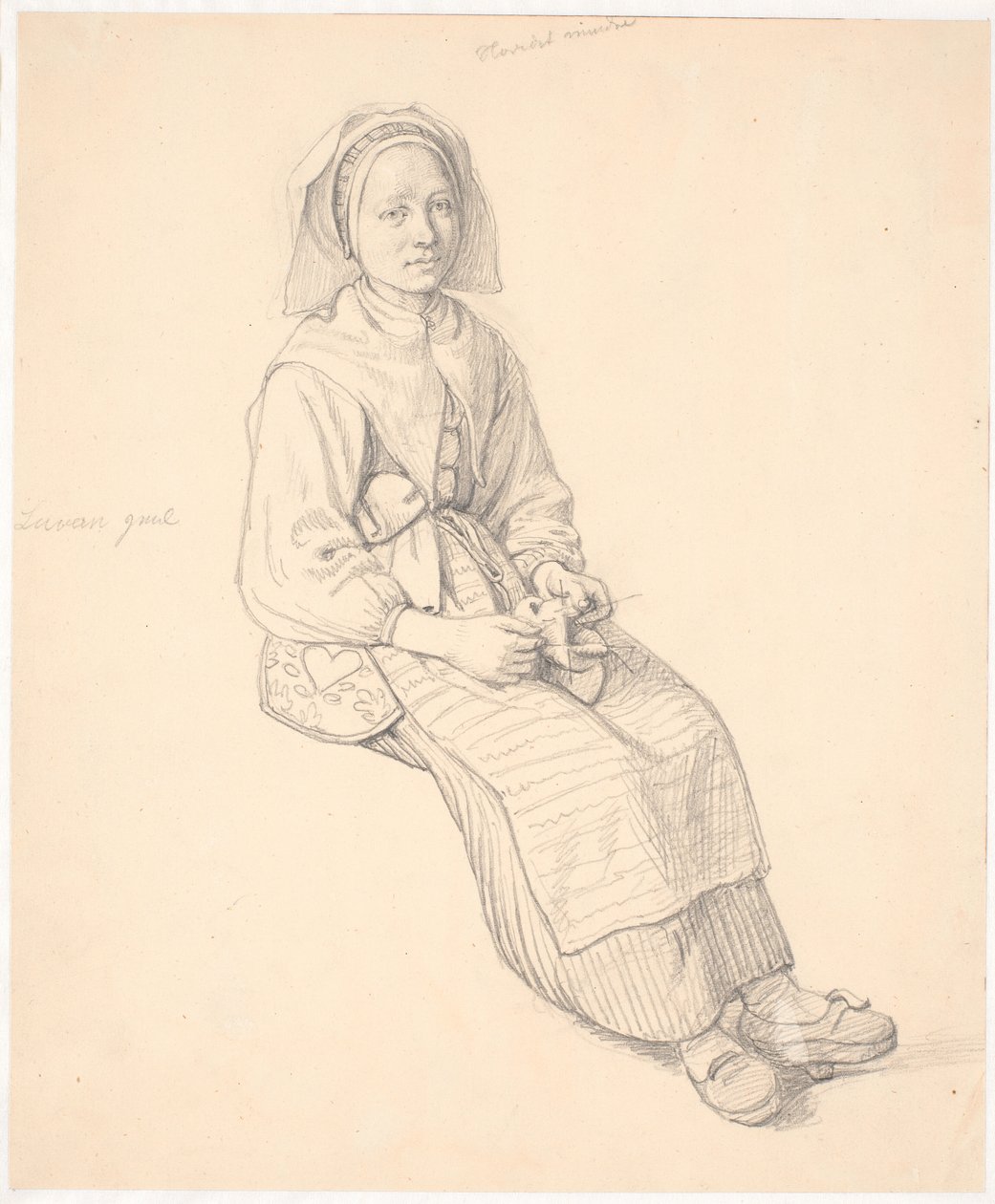 Zittende Zweedse vrouw met breiwerk door Wilhelm Marstrand