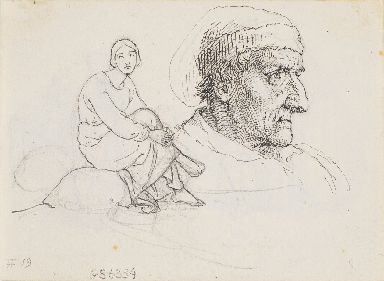 Studiekop en zittende vrouw door Wilhelm Marstrand