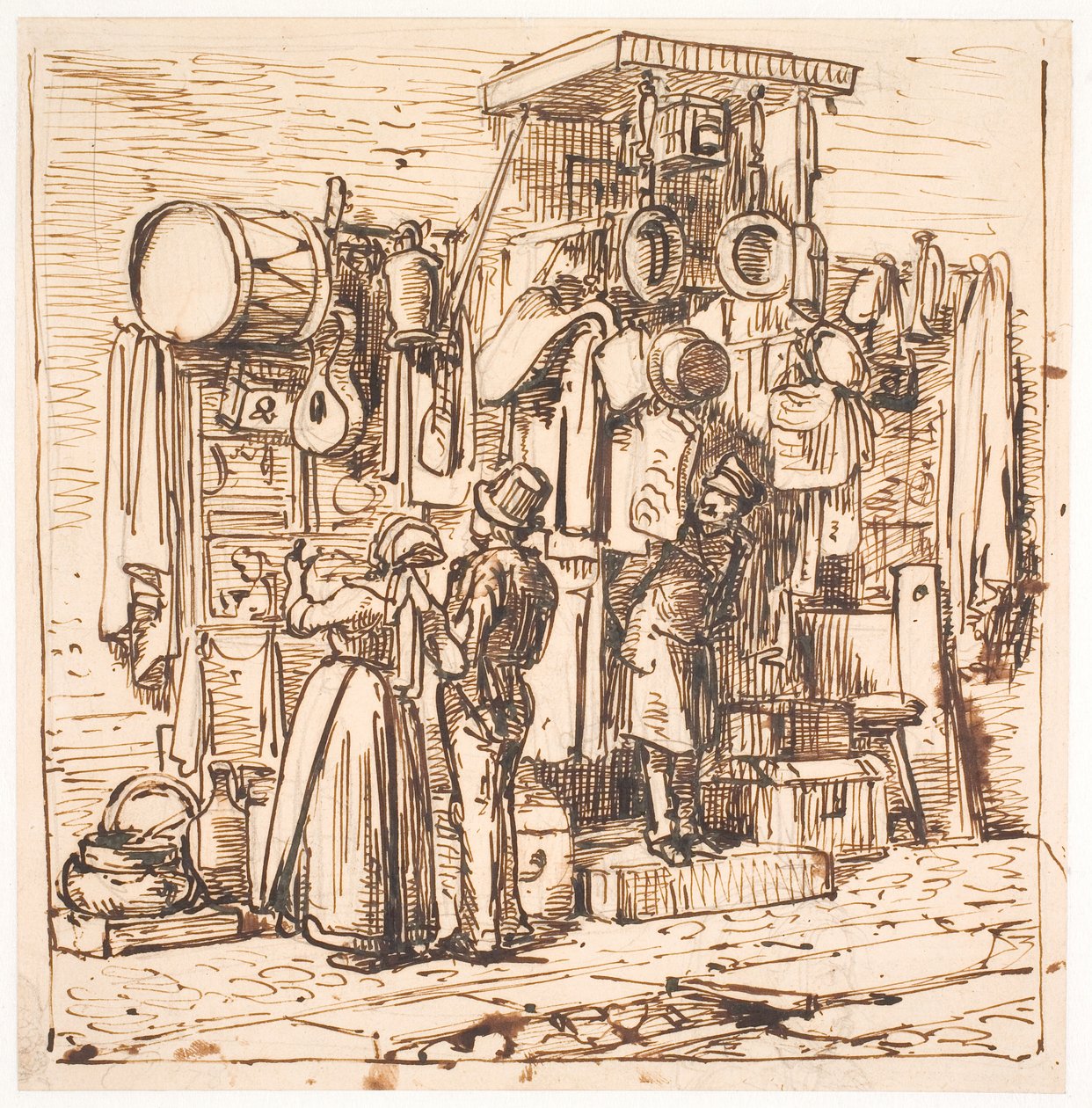 Buiten een rommelwinkel door Wilhelm Marstrand