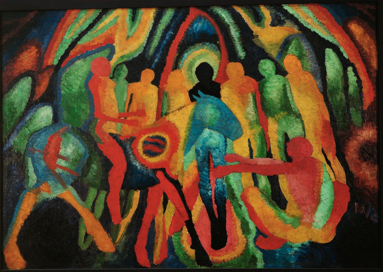 Intocht in Jeruzalem (schilderij op doek) door Wilhelm Morgner