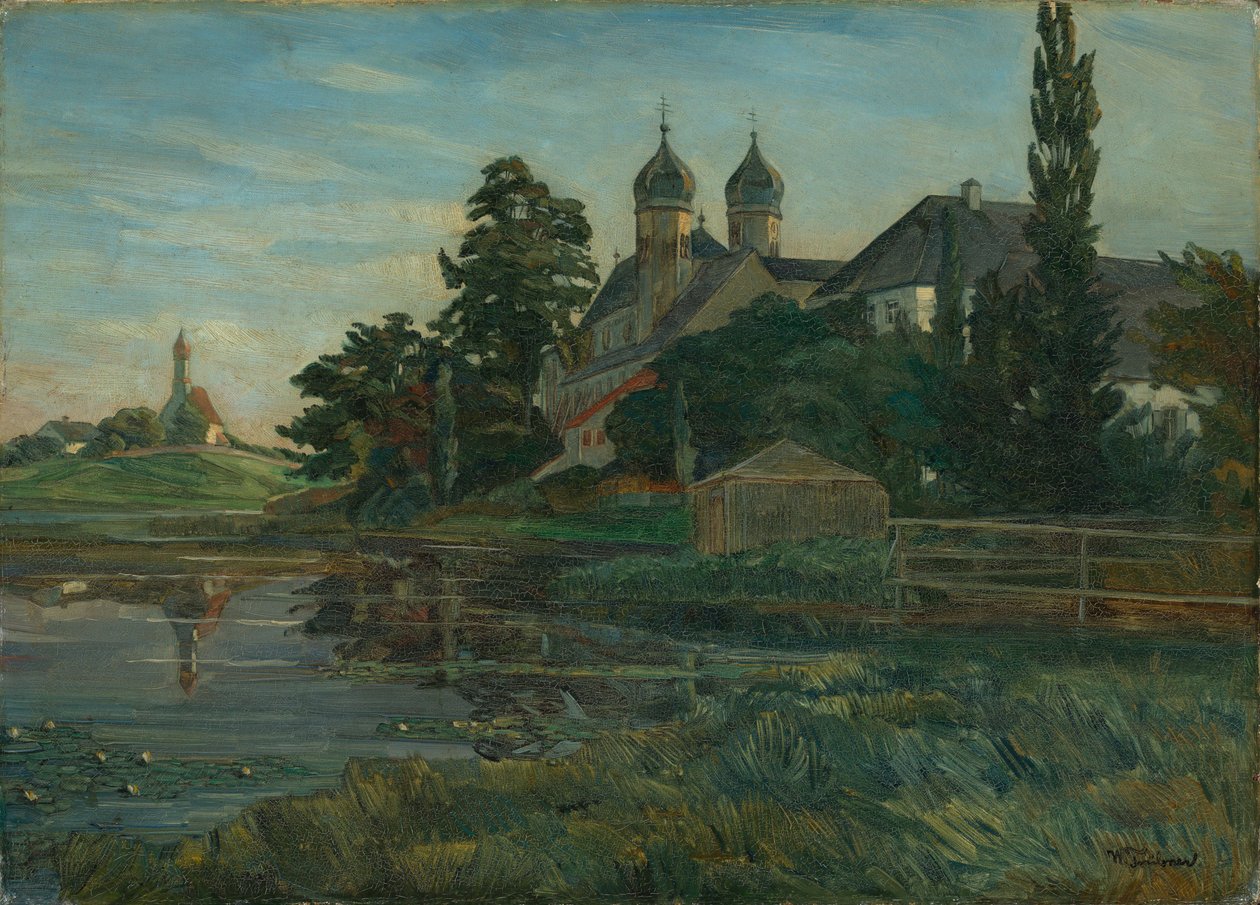 Gezicht op klooster Seeon door Wilhelm Trübner