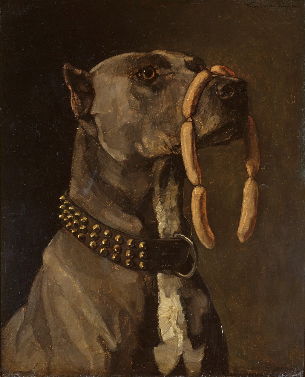 Mastiff (met worstje) door Wilhelm Trübner