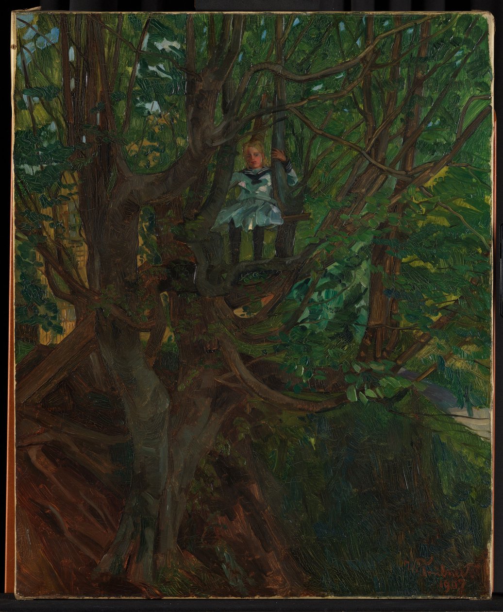 Meisje in de boom door Wilhelm Trübner