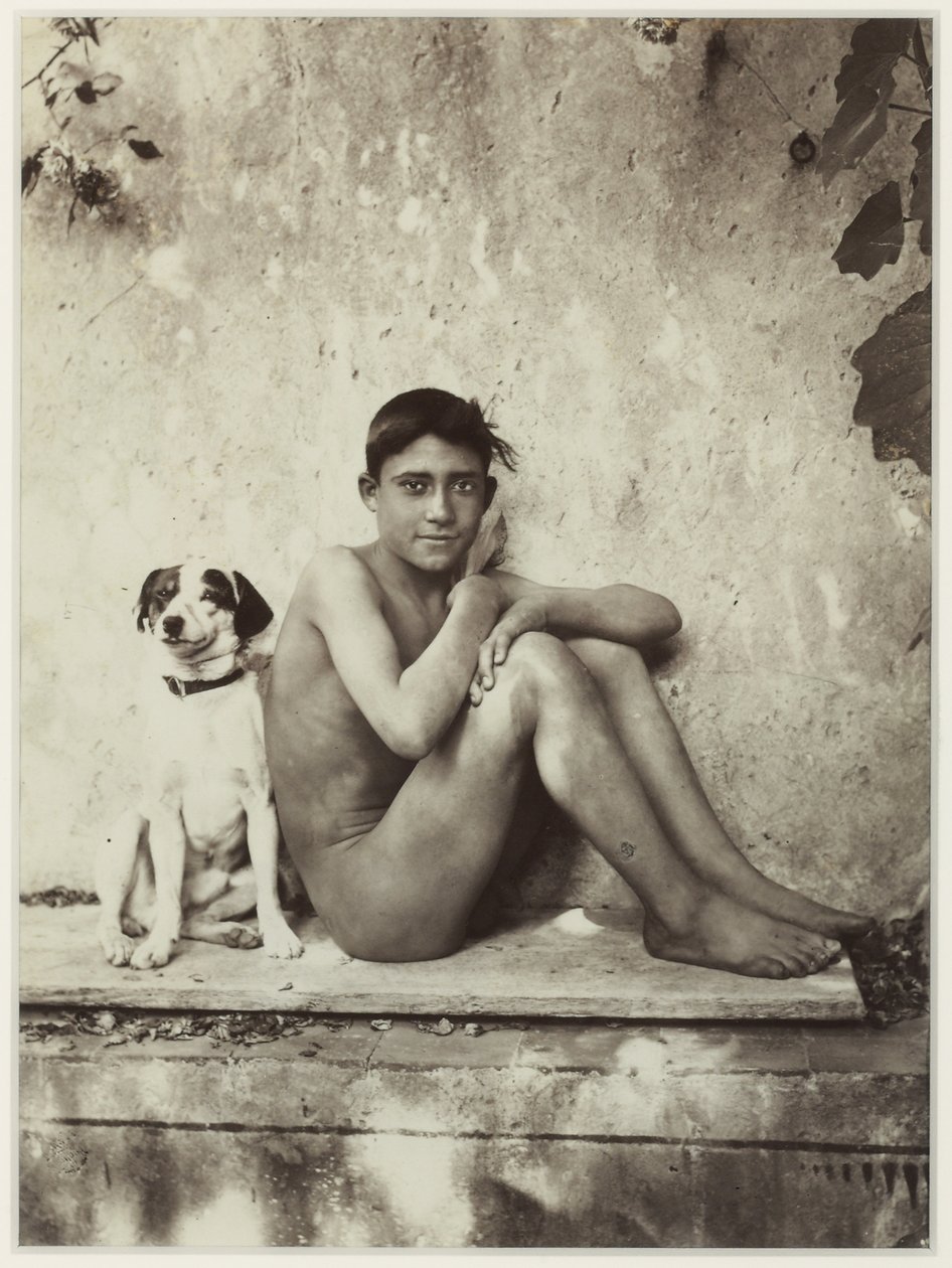 Jongen en Zijn Hond, Taormina, Italië, c.1900 door Baron Wilhelm von Gloeden
