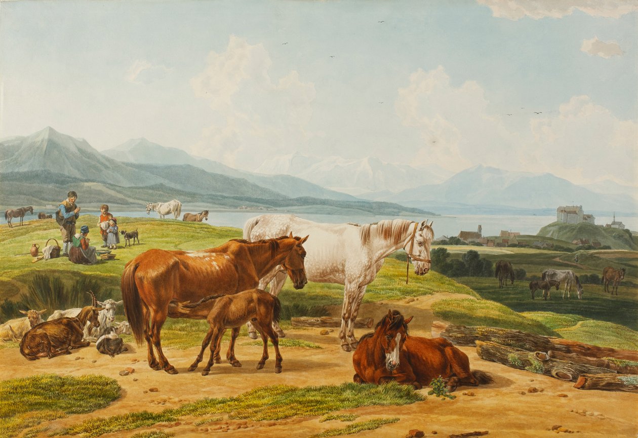 Fig 14 Wilhelm Alexander Wolfgang von Kobell Alpenmeer en weide met paarden door Wilhelm von Kobell