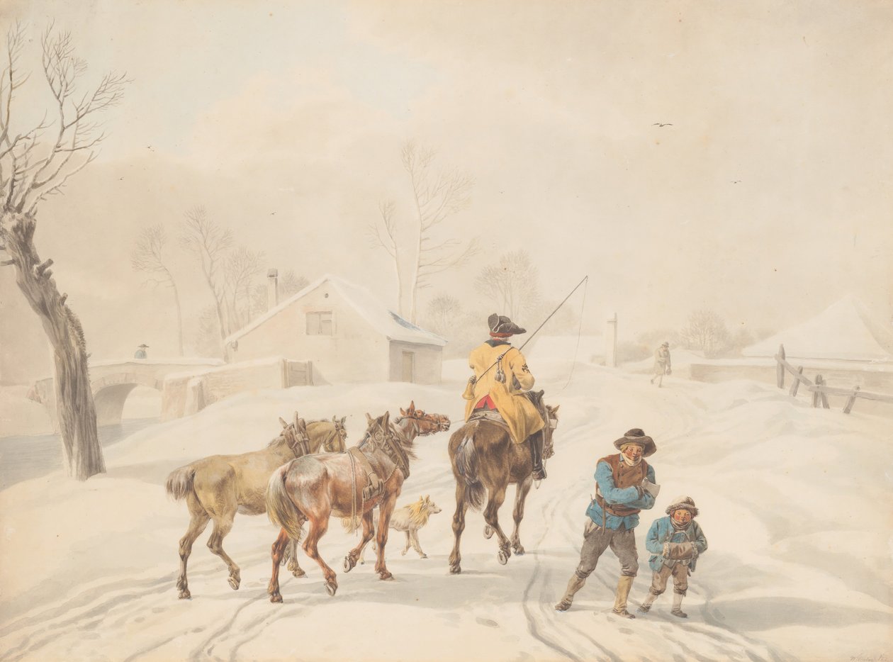 Postiljon op Paard in een Winterlandschap, ca. 1798 door Wilhelm von Kobell