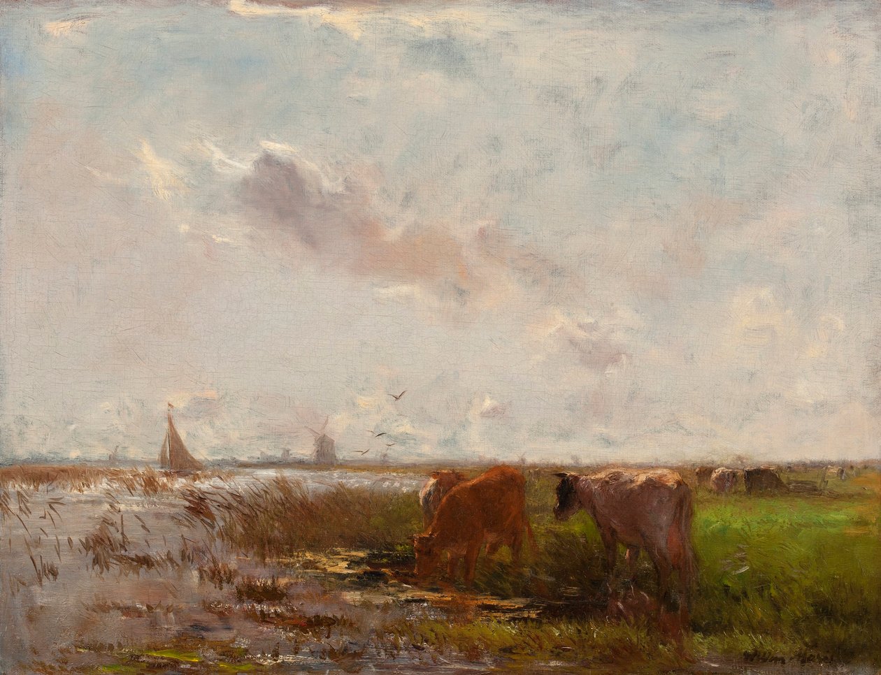 Koeien in een polderlandschap door Willem Maris